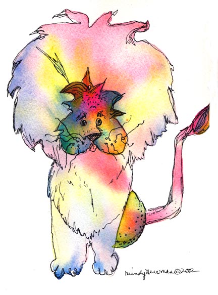 Rainbow Lion is a watercolor and pen by Mindy Newman