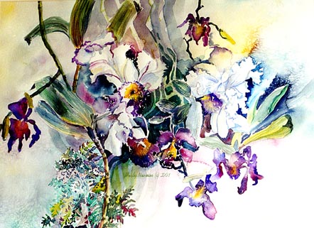 White Orchids, 22" x 30" Watercolor